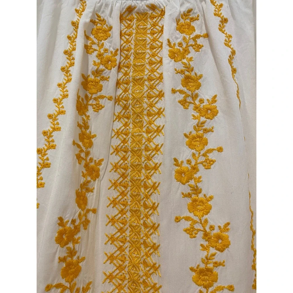 Savanna Jane L White Yellow Embroidered Peasant Blouse Bell Sleeve Top  Boho 099 - Picture 4 of 11